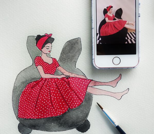 Pupu Paula in White Dotted Red Dress